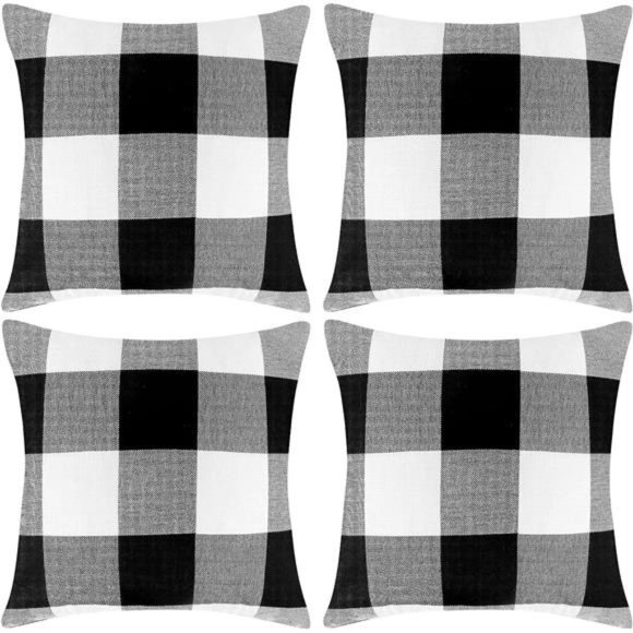 Set of 4 Buffalo Check Plaid Throw Pillow Covers Farmhouse Outdoor Pillow Case - Picture 1 of 7